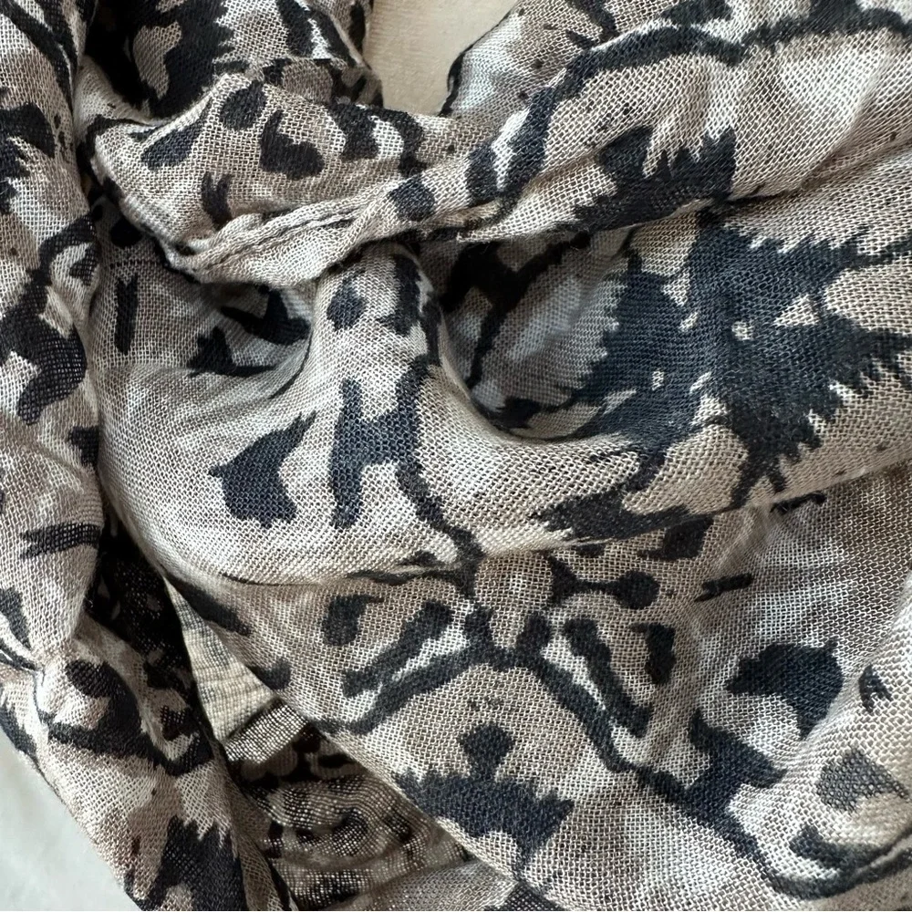 J. Jill Black, Tan, Cream Patterned Viscose Infinity Loop Scarf